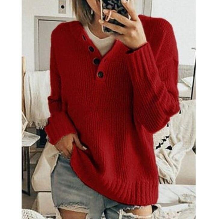 V-neck Casual Button Loose Sweater Pullover