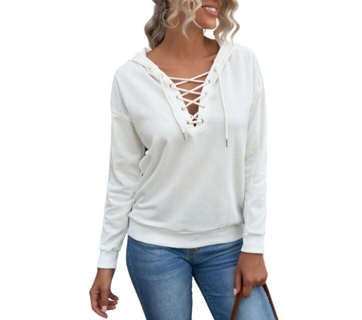 Lace Up V-neck Hooded Sweatshirt