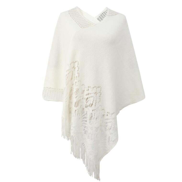 Hollow Cloak Fringed Knitted Shawl Sweater