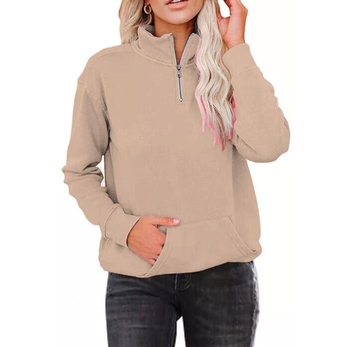 Half Zipper Stand Collar Long sleeved Sweatshirt