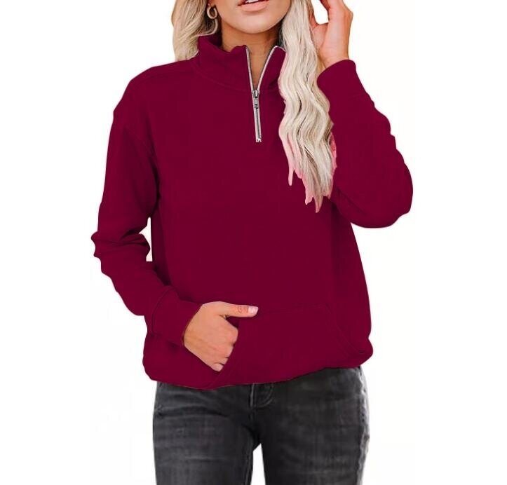 Half Zipper Stand Collar Long sleeved Sweatshirt