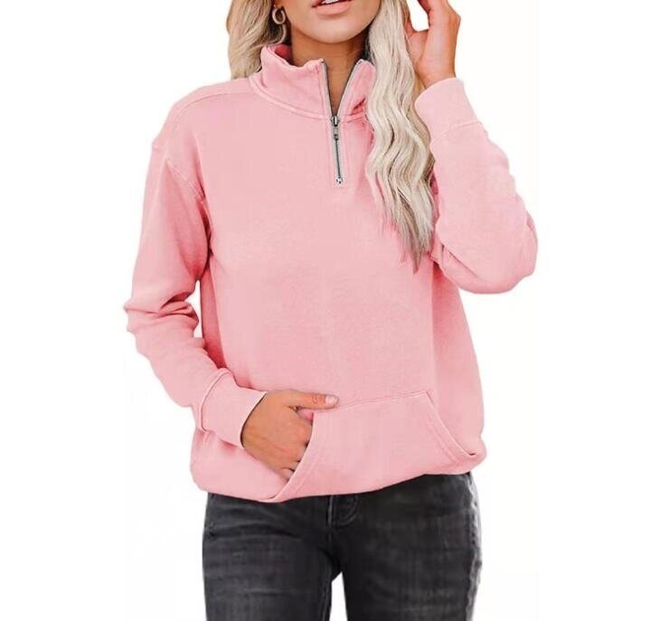 Half Zipper Stand Collar Long sleeved Sweatshirt