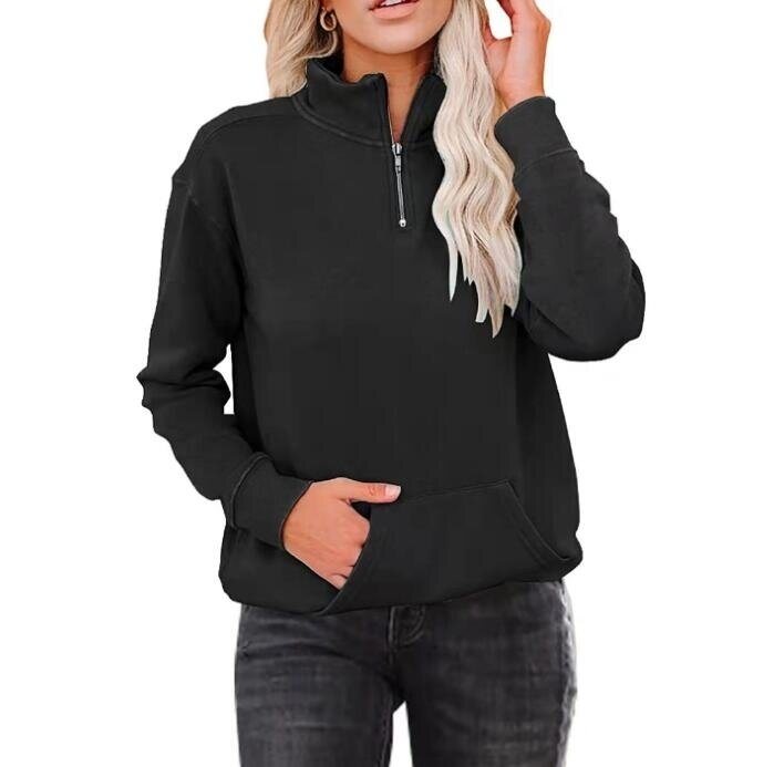 Half Zipper Stand Collar Long sleeved Sweatshirt