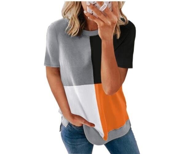 Color Block Short Sleeve T Shirt Round Neck Tunic