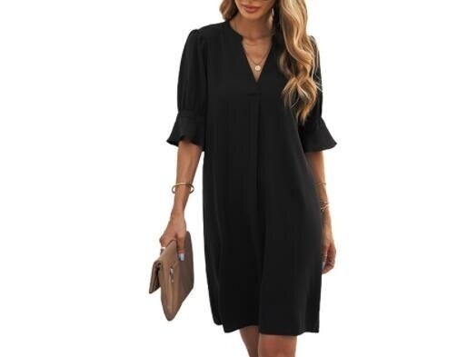 Flared Sleeve Short Sleeve Knee Dress