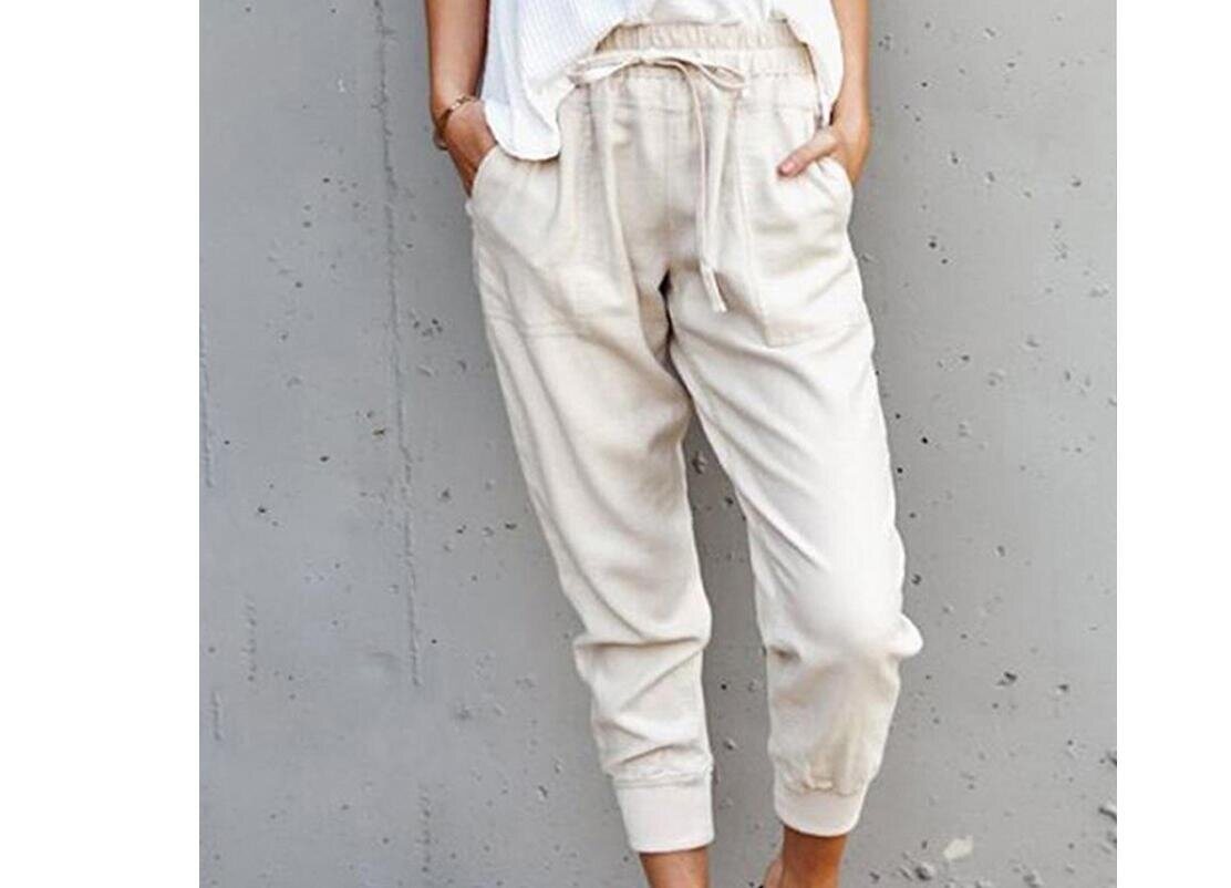 Lace Up Cotton Linen Casual Slim Fit Pant