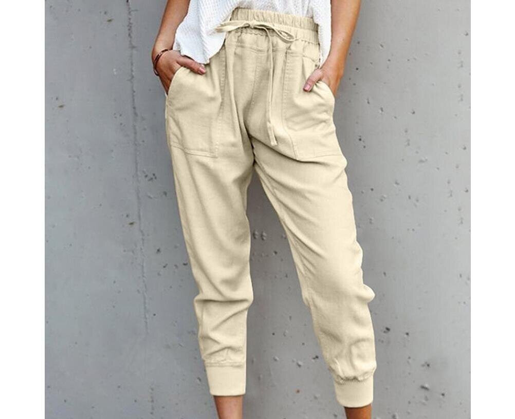 Lace Up Cotton Linen Casual Slim Fit Pant