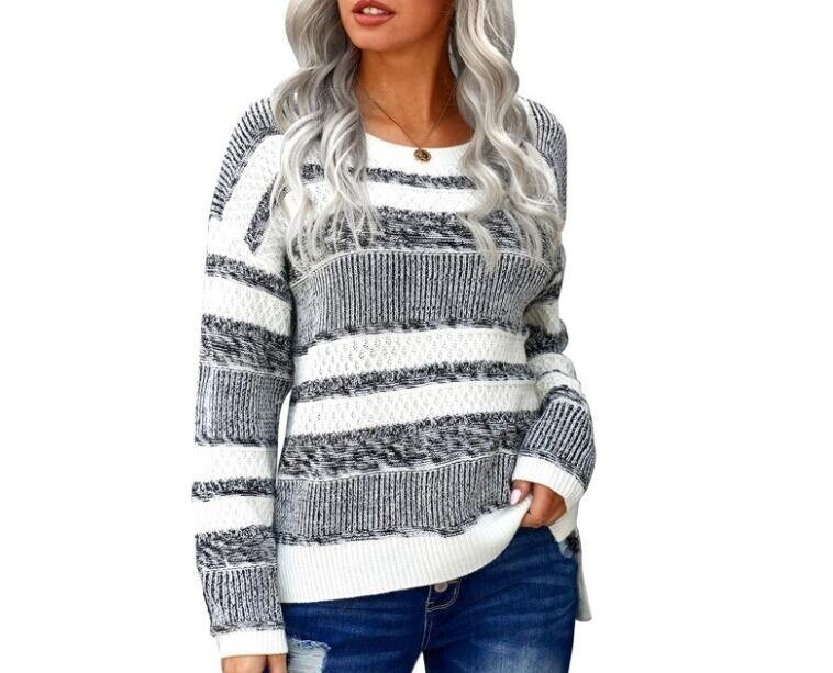 Striped Round Neck Casual Knitted Sweater