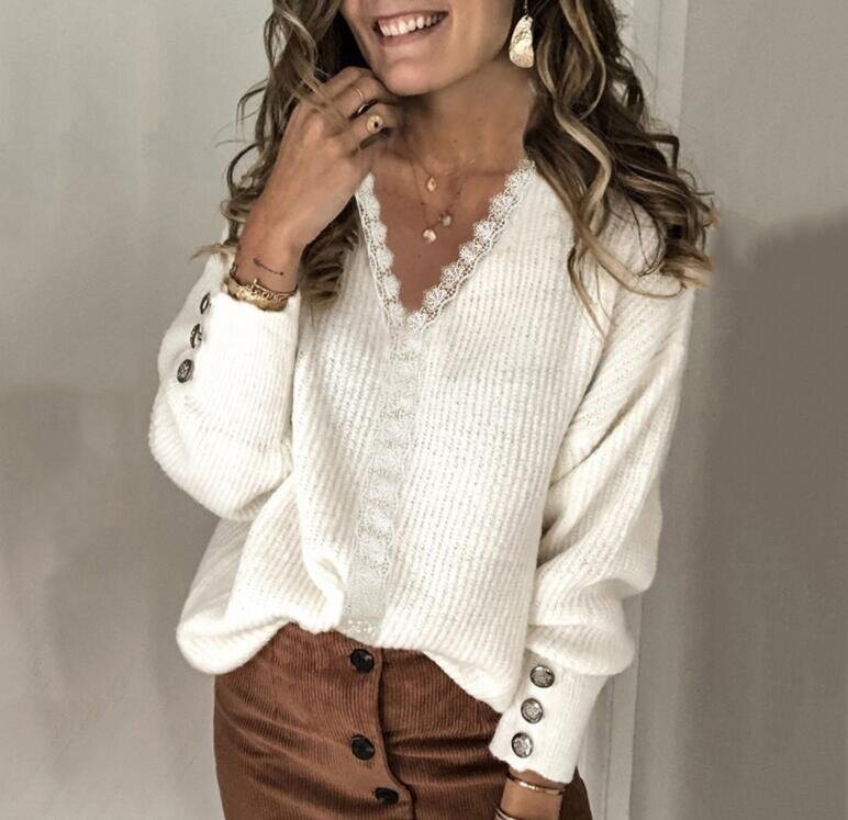 Lace V-neck Knitted Sweater