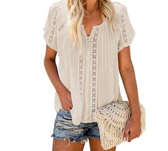 V Neck Lace Crochet Tops T Shirts Blouses Tops