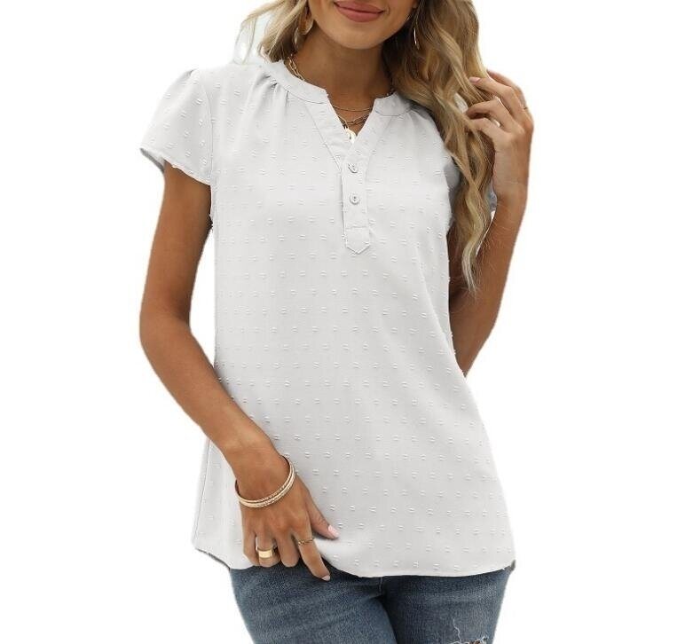 Jacquard Chiffon V-Neck Pullover Short Sleeves Shirt