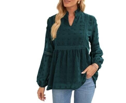 Balloon Causal Loose V Neck Chiffon Blouses Tops