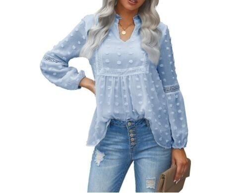 Balloon Causal Loose V Neck Chiffon Blouses Tops