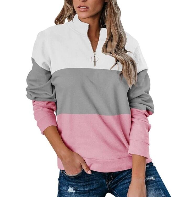 Half Zip Long Sleeved V-neck Colorblock Sweatshirt