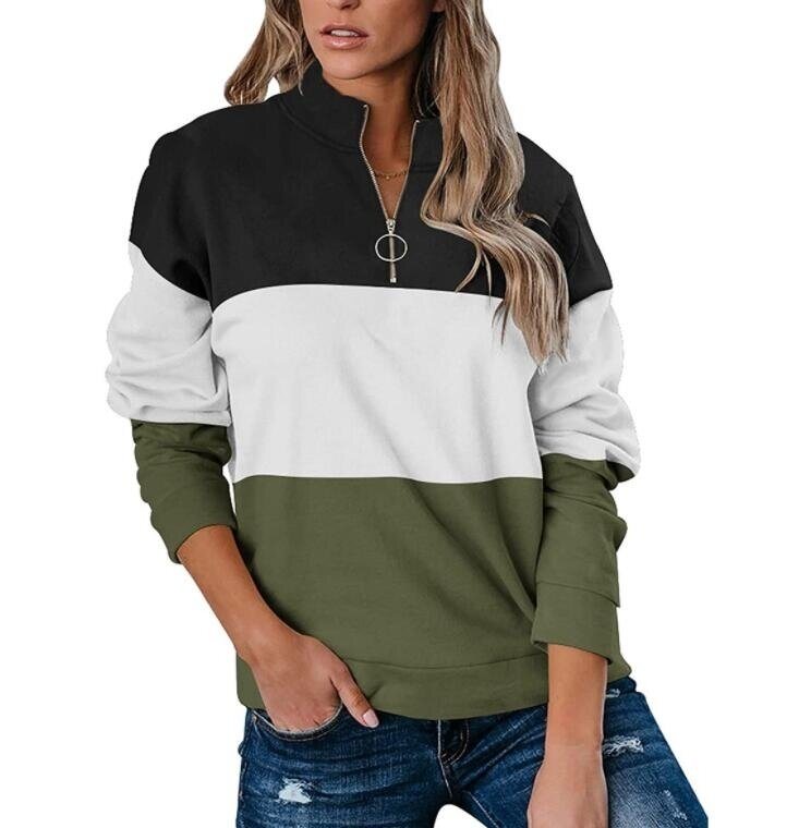 Half Zip Long Sleeved V-neck Colorblock Sweatshirt