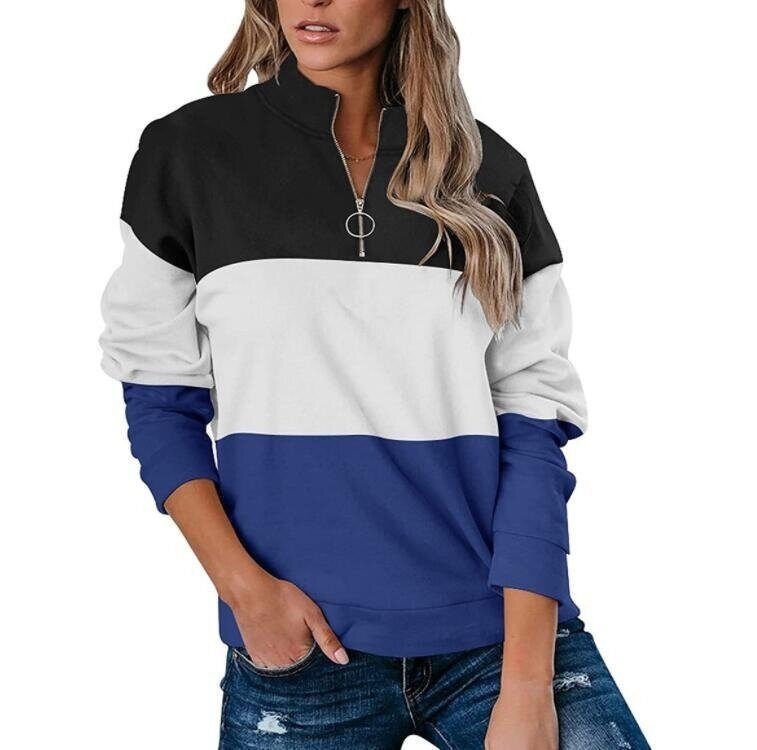 Half Zip Long Sleeved V-neck Colorblock Sweatshirt