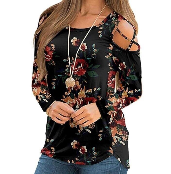 Flowers Printed Long Sleeved Strapless Tunics Tops