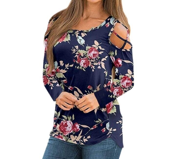 Flowers Printed Long Sleeved Strapless Tunics Tops