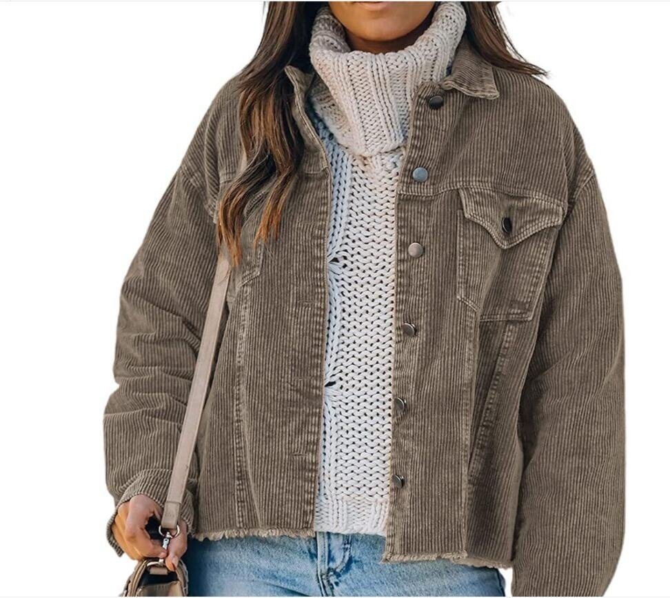 Long Sleeve Button Down Shirt Corduroy Jacket