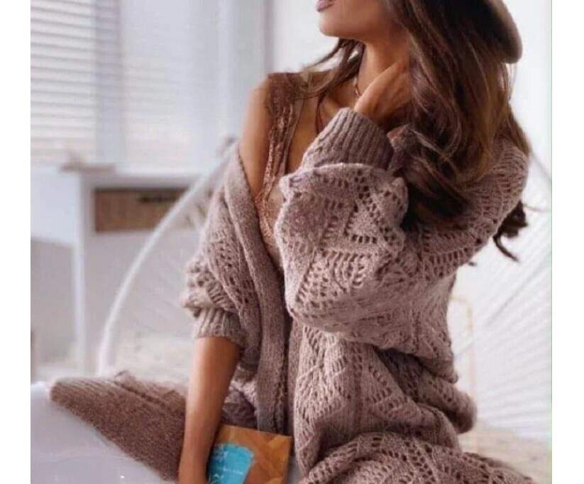 Hollow Open Front Chunky Knit Cardigan Sweater