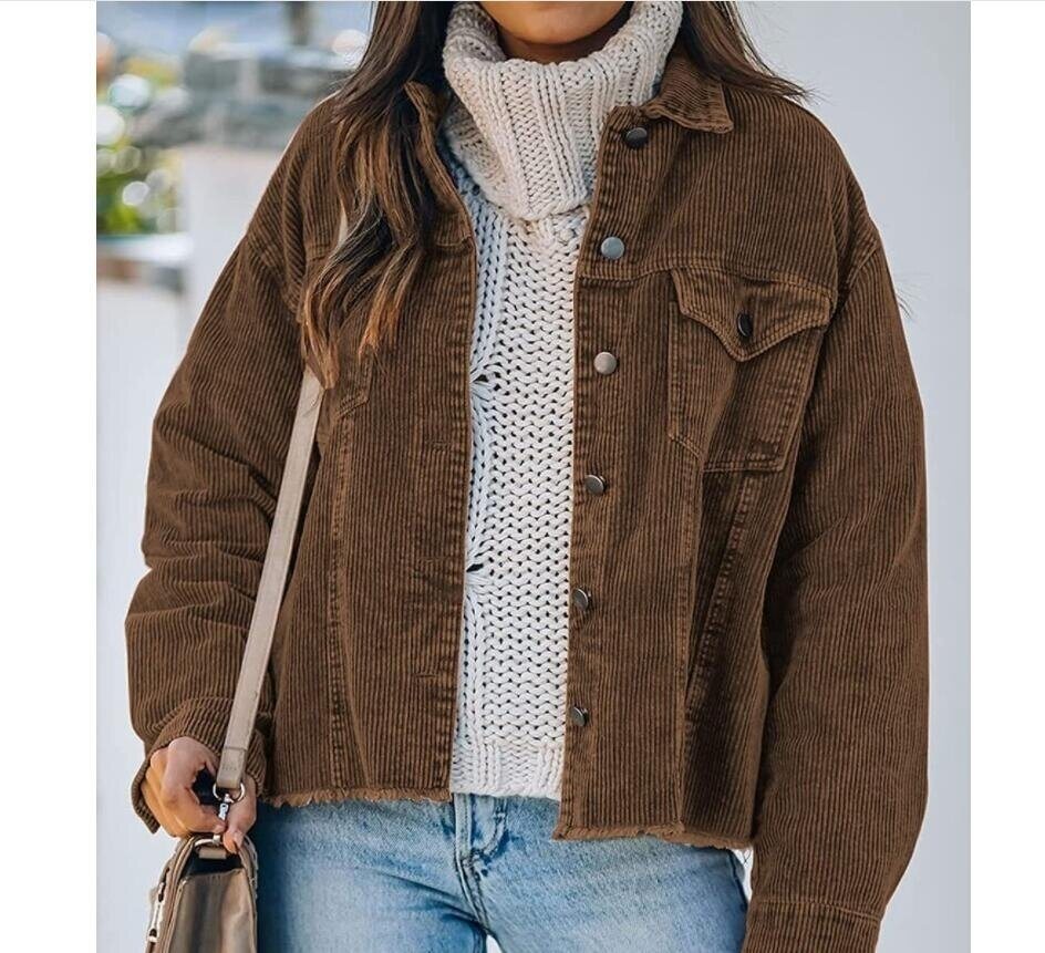 Long Sleeve Button Down Shirt Corduroy Jacket