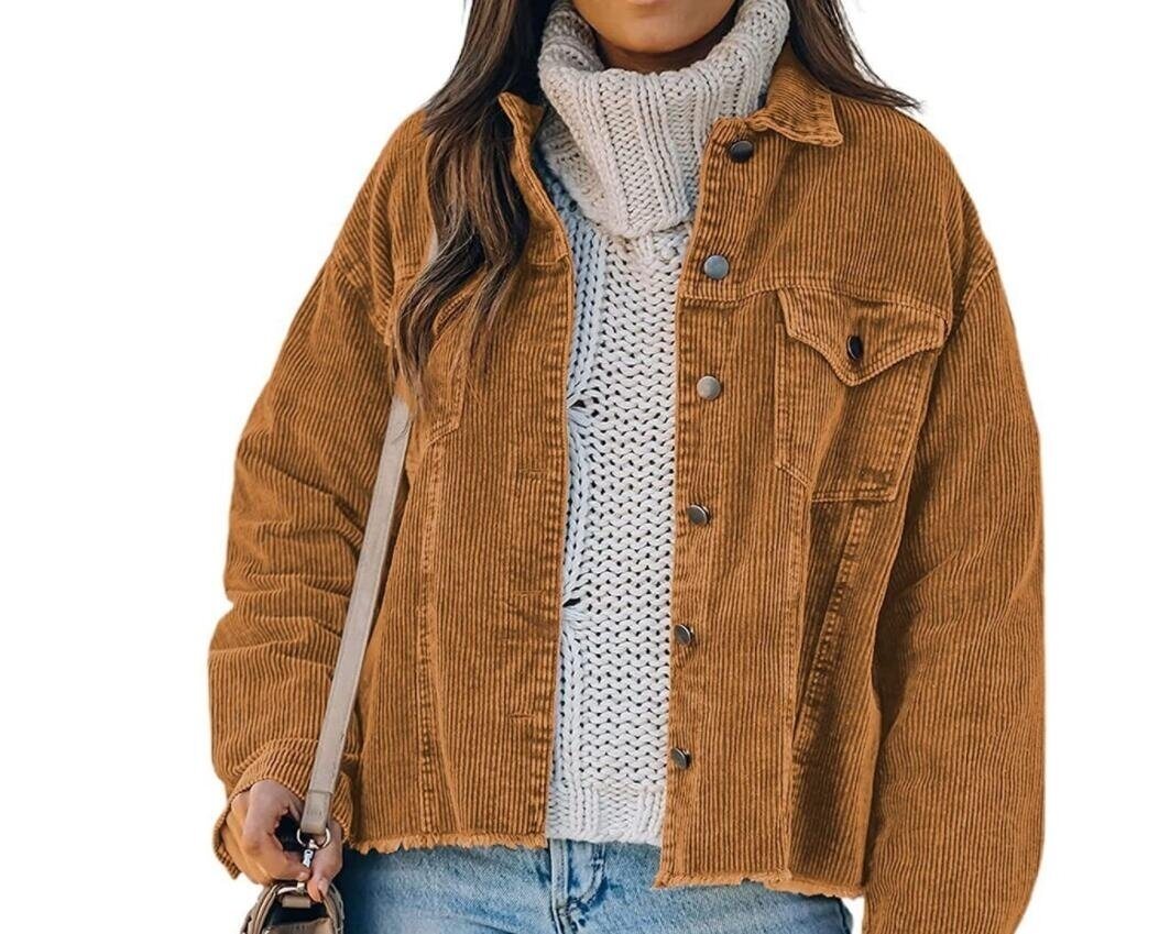 Long Sleeve Button Down Shirt Corduroy Jacket