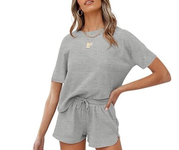 Waffle Knit Short Sleeve Top and Shorts Tracksuits