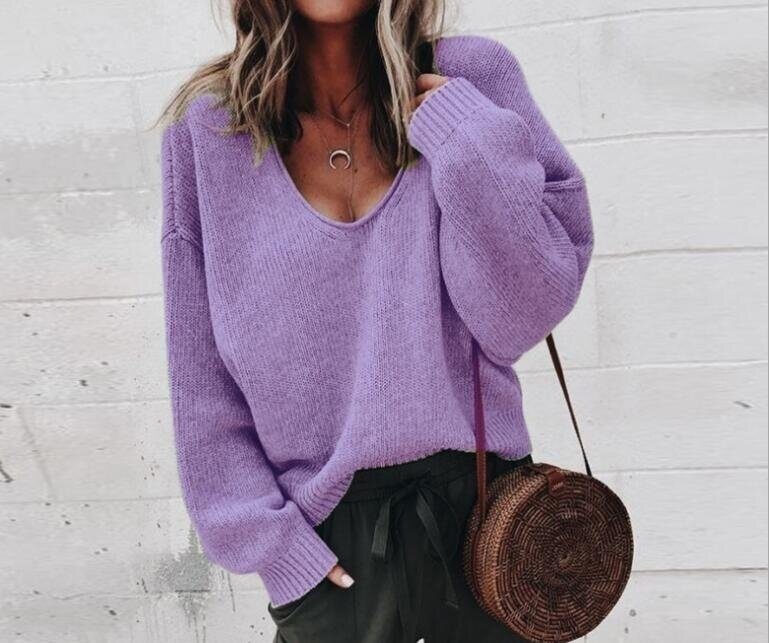 V Neck Knit Top Loose Pullover Sweater