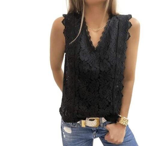 Camis Shirts Tanks V Neck Lace Details Vest