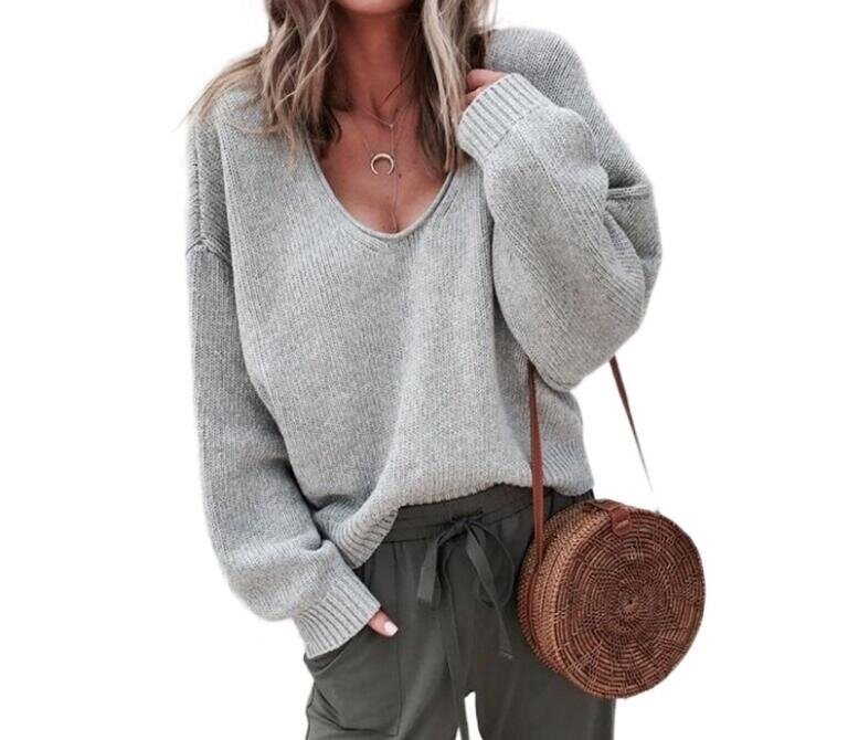 V Neck Knit Top Loose Pullover Sweater