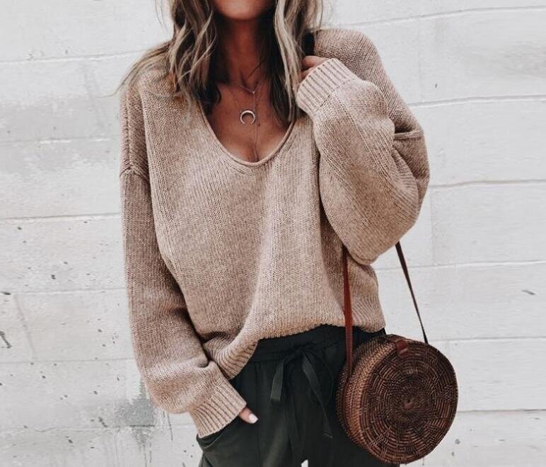 V Neck Knit Top Loose Pullover Sweater