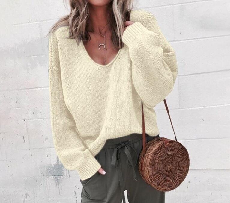 V Neck Knit Top Loose Pullover Sweater