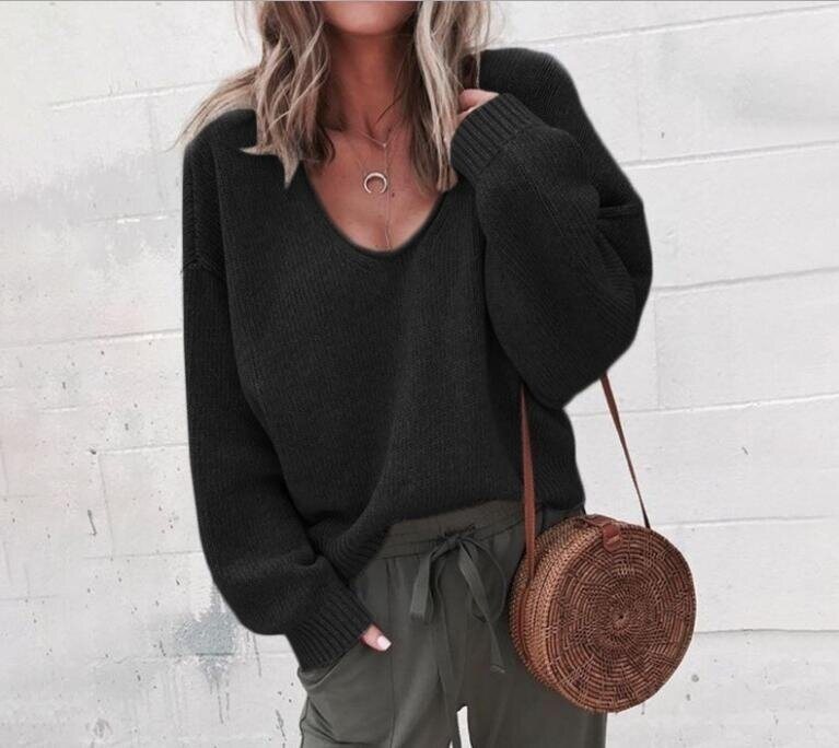 V Neck Knit Top Loose Pullover Sweater