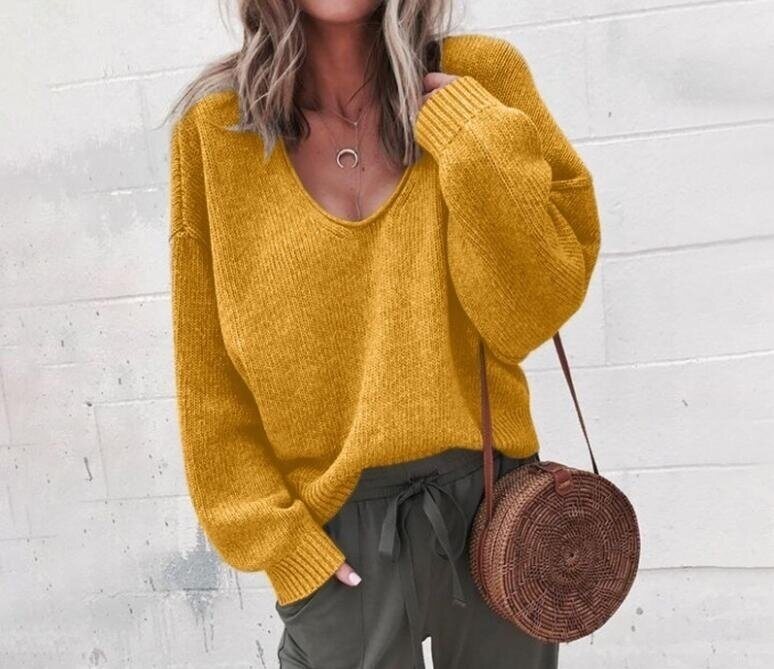 V Neck Knit Top Loose Pullover Sweater