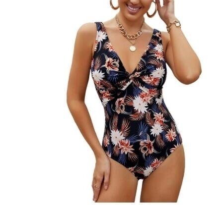 V-neck Pleated One Piece Swimsuit