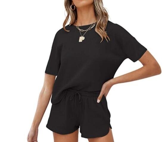 Waffle Knit Short Sleeve Top and Shorts Tracksuits