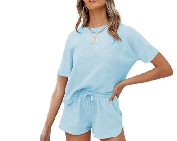 Waffle Knit Short Sleeve Top and Shorts Tracksuits