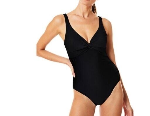 V-neck Pleated One Piece Swimsuit