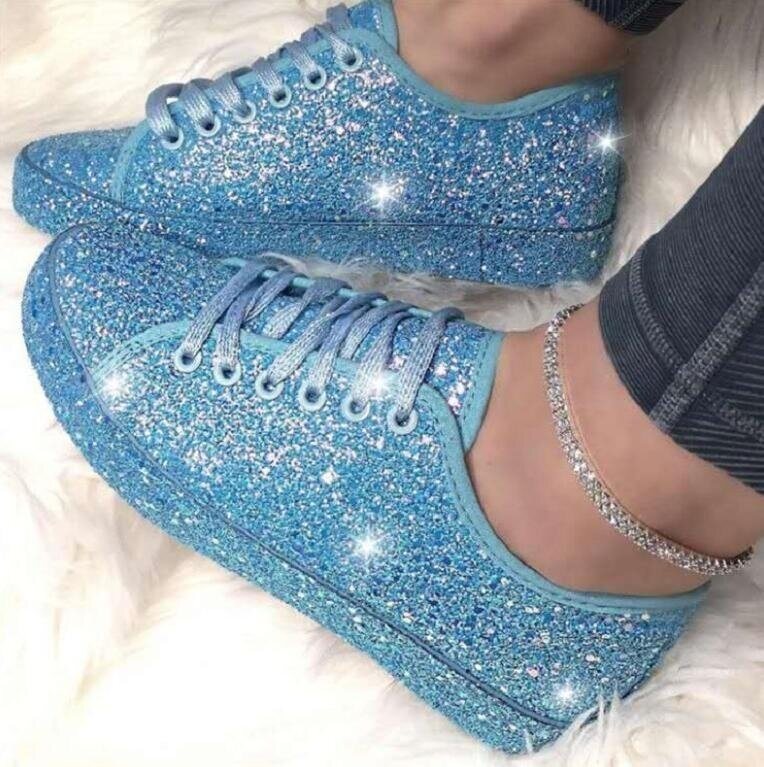 Lace Up Metallic Sequins Light Weight Sneaker