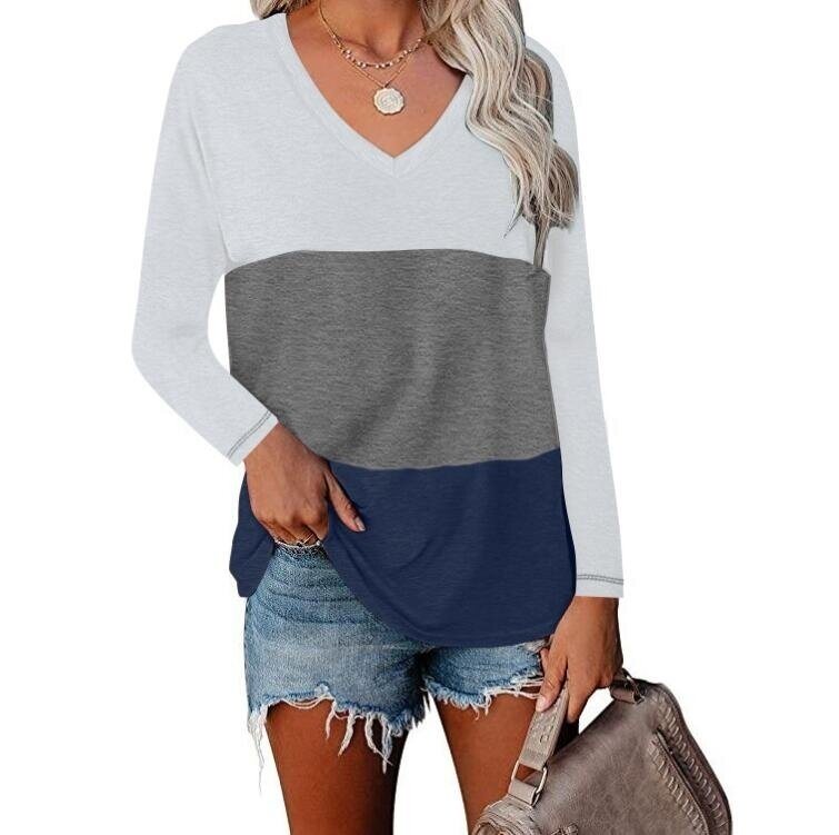 V-neck Long Sleeve T-shirt Tunics Top