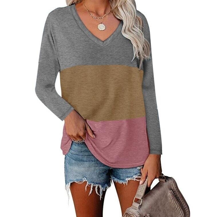 V-neck Long Sleeve T-shirt Tunics Top