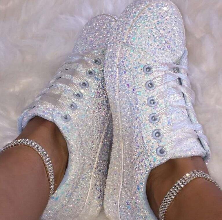 Lace Up Metallic Sequins Light Weight Sneaker