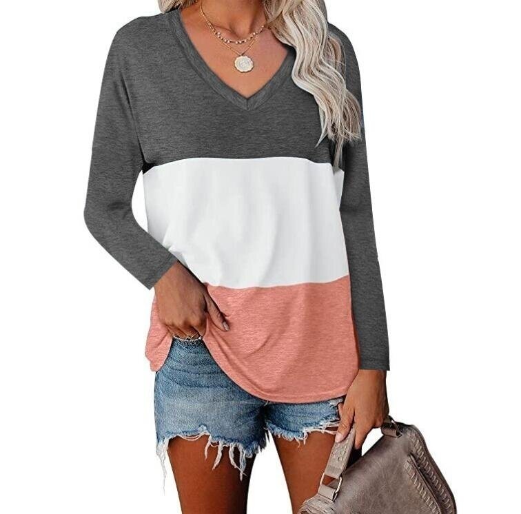 V-neck Long Sleeve T-shirt Tunics Top