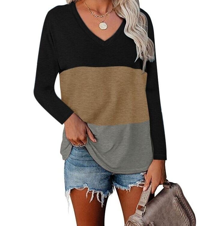 V-neck Long Sleeve T-shirt Tunics Top