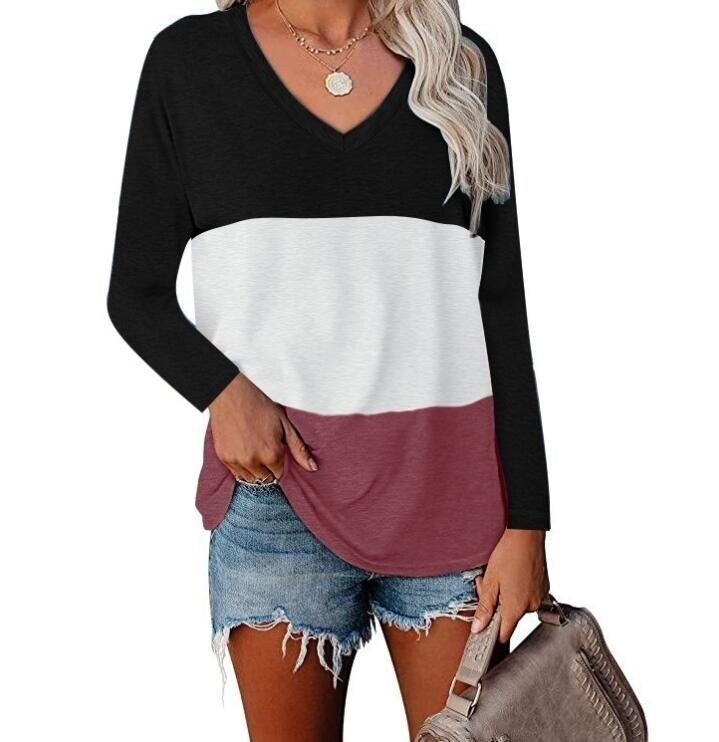 V-neck Long Sleeve T-shirt Tunics Top