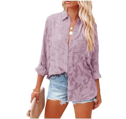 Lace Lapel Button Long Sleeved Shirt