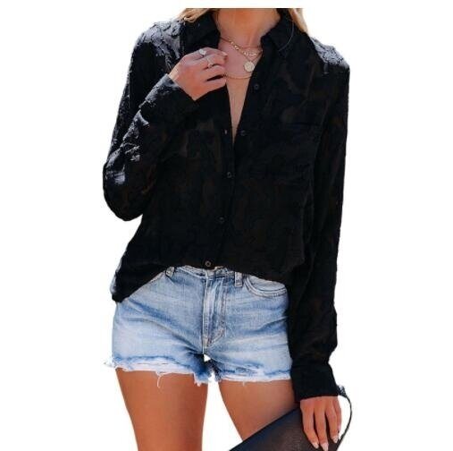 Lace Lapel Button Long Sleeved Shirt