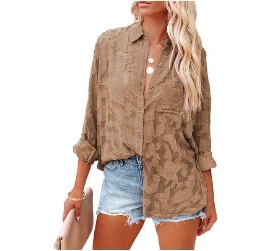 Lace Lapel Button Long Sleeved Shirt