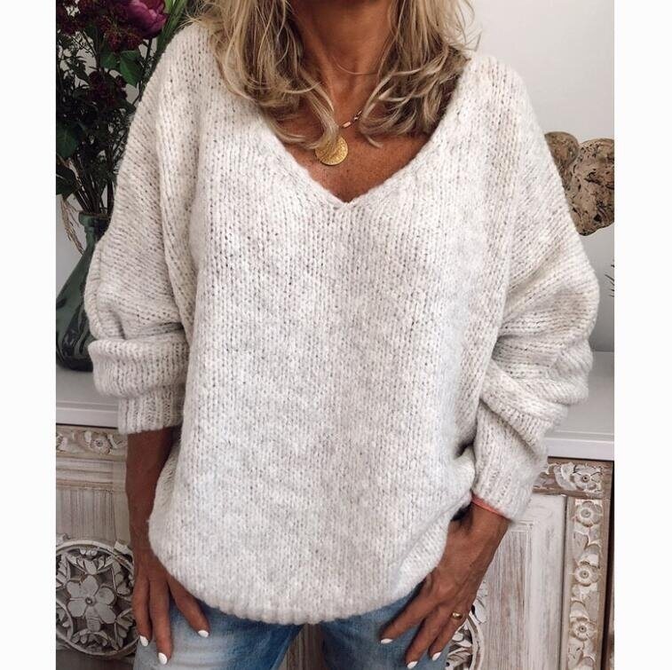 V Neck Pullover Knitted Sweater