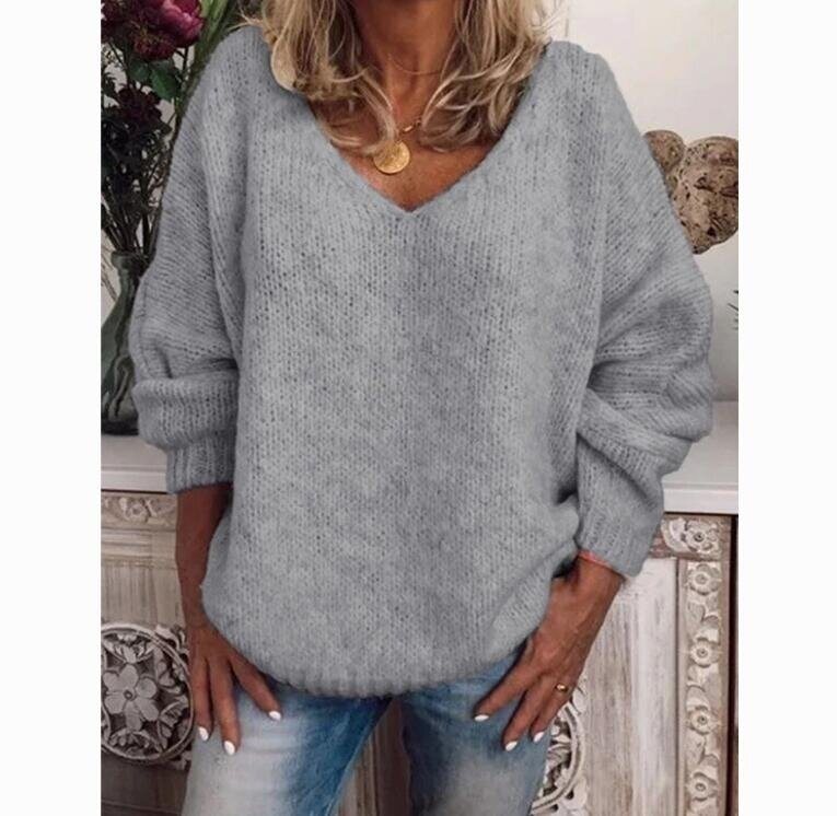 V Neck Pullover Knitted Sweater